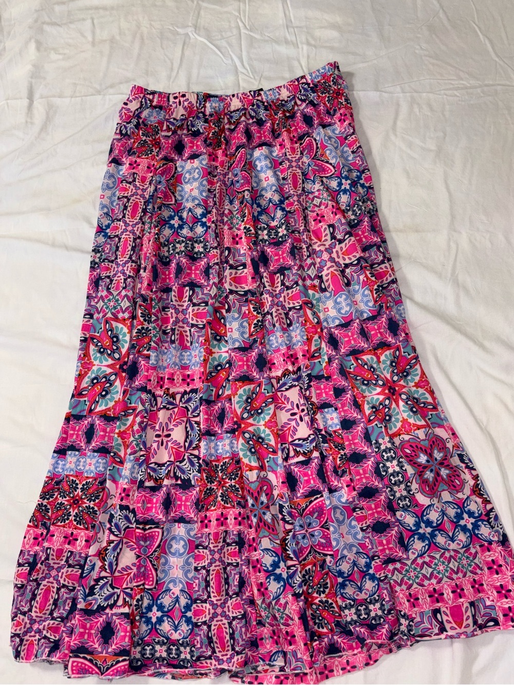 New Directions Boho Patchwork Maxi Skirt Size Large Pink Blue Twirl Full Sweep - Picture 2 of 6